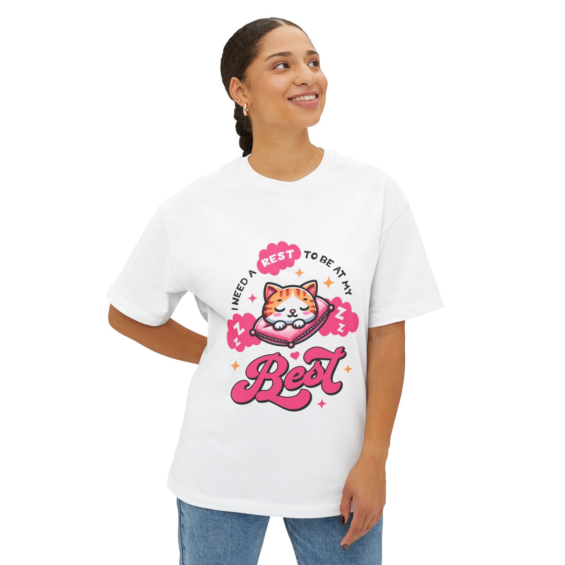 I need a rest to be at my best. Cute cat sleeping. Oversized Boxy Tee