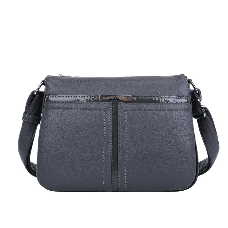 Soft Leather Multi-layer Crossbody Bag For Middle-aged People