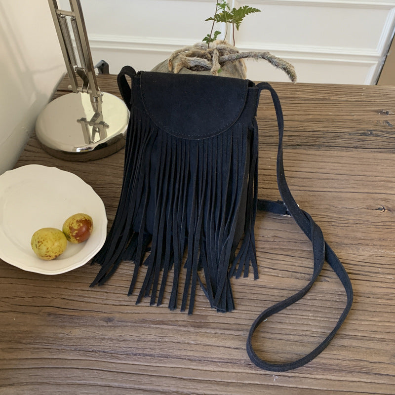 Retro Frosted Suede Tassel Mobile Phone Messenger Bag