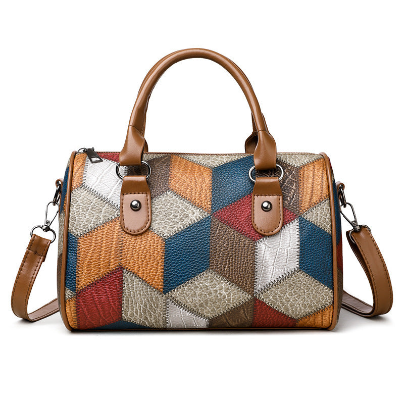 Fashion Color Contrast Plaid Geometric Pattern Commuter Shoulder Crossbody