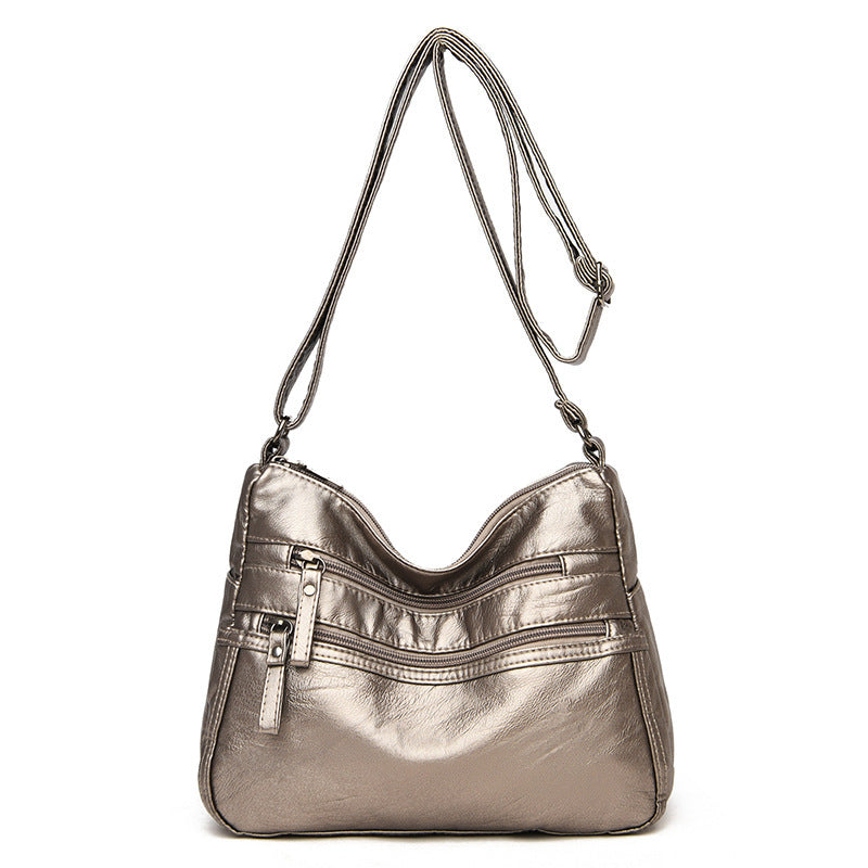 Real Washed Leather Classic Solid Color Soft Leather Versatile Casual One-shoulder Crossbody Bag