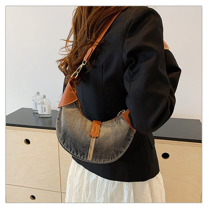 Denim Retro Contrast Color Shoulder Selenodont Crossbody Bag