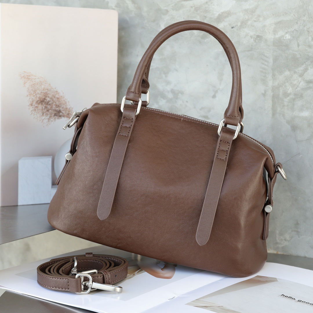 Top Layer Cowhide Ladies Bag Retro Easy Matching Pillow Bag