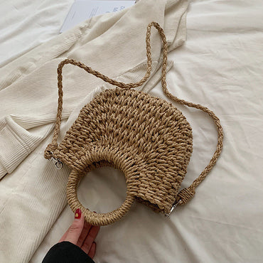 Straw Woven Bag Mori Style Sweet Flowers Hand-carrying Knitting