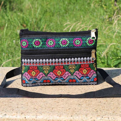 Shoulder Crossbody Bag Double-layer Zipper Bag Embroidered Bag