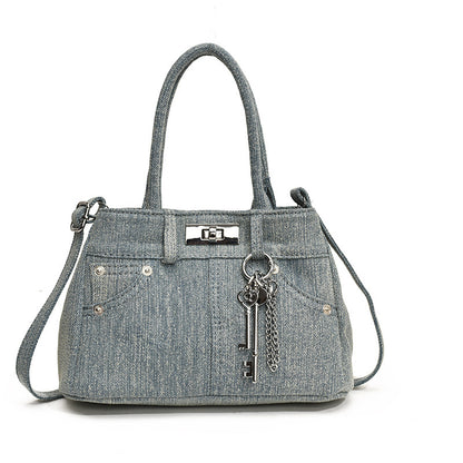 Jean Shoulder Bag Trendy Cool Rivet Tote Portable