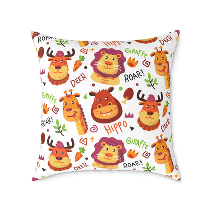 Square Pillow - Colorful Doodle Animals Design