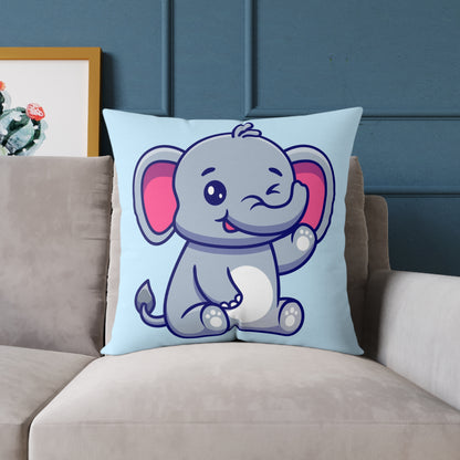 cute-elephant-sitting-waving-hand Square Poly Canvas Pillow