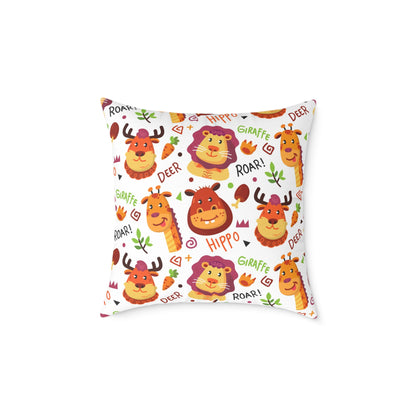 Square Pillow - Colorful Doodle Animals Design