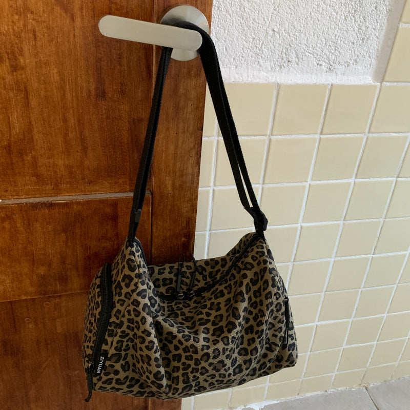 Large Capacity Leopard Print Sports Style Shoulder Messenger Bag