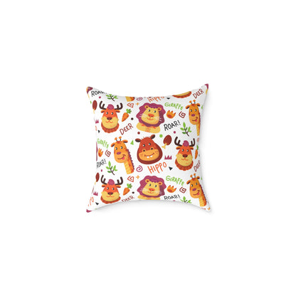 Square Pillow - Colorful Doodle Animals Design