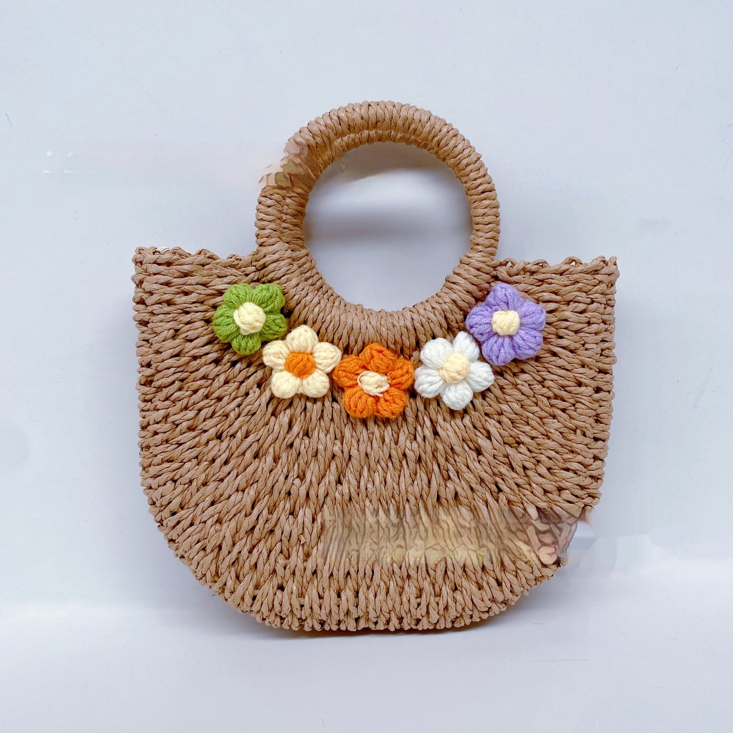 Straw Woven Bag Mori Style Sweet Flowers Hand-carrying Knitting