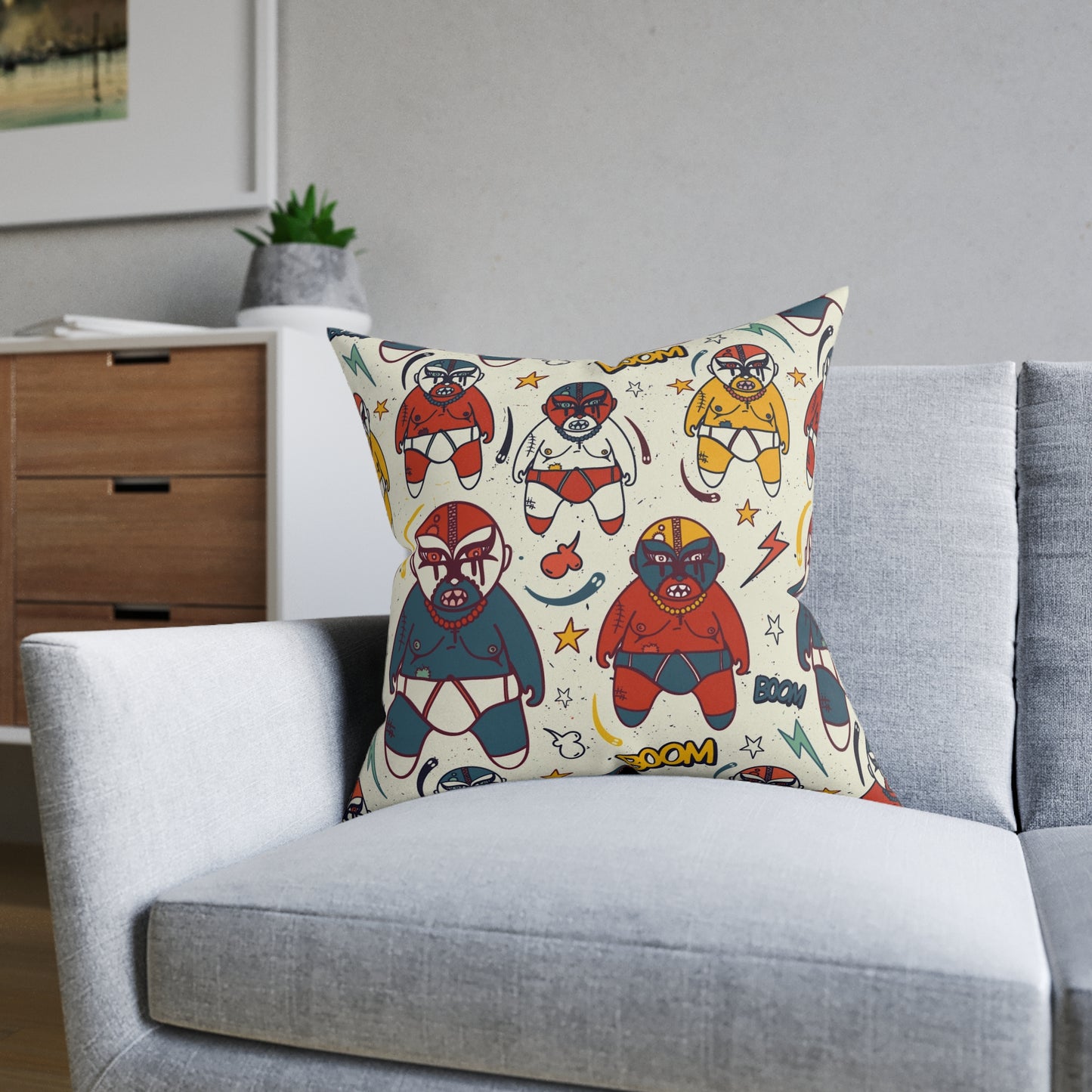 Square Pillow - Mexican Wrestling Pink Back Pillow