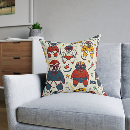 Square Pillow - Mexican Wrestling Pink Back Pillow