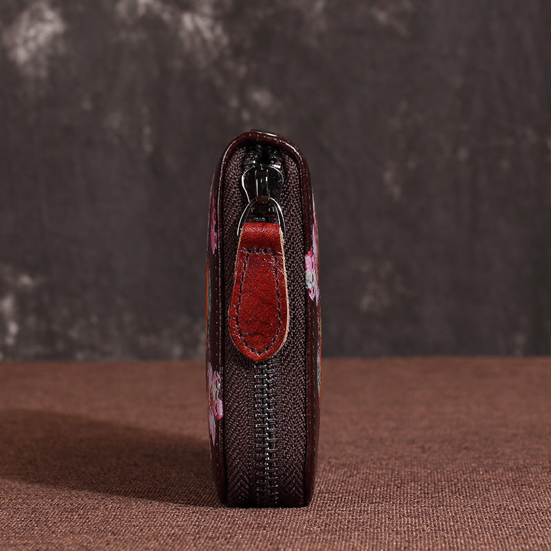 Leather Ladies Wallet Retro Fashion Long Zipper Phone Bag Top Layer Cowhide Clutch