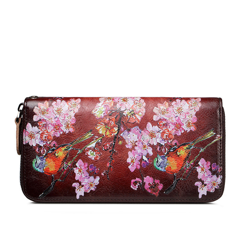 Leather Ladies Wallet Retro Fashion Long Zipper Phone Bag Top Layer Cowhide Clutch