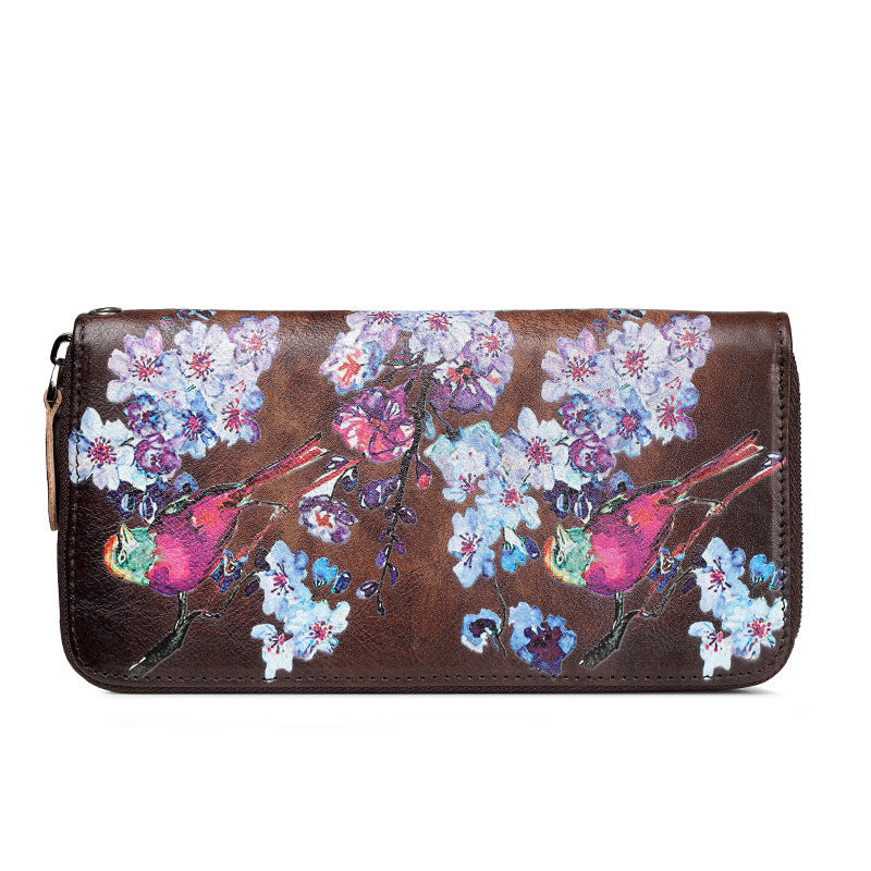 Leather Ladies Wallet Retro Fashion Long Zipper Phone Bag Top Layer Cowhide Clutch