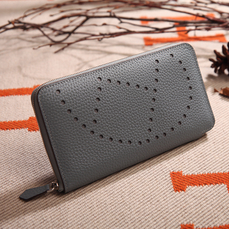 Lychee Pattern Top Layer Cowhide Classic Clutch