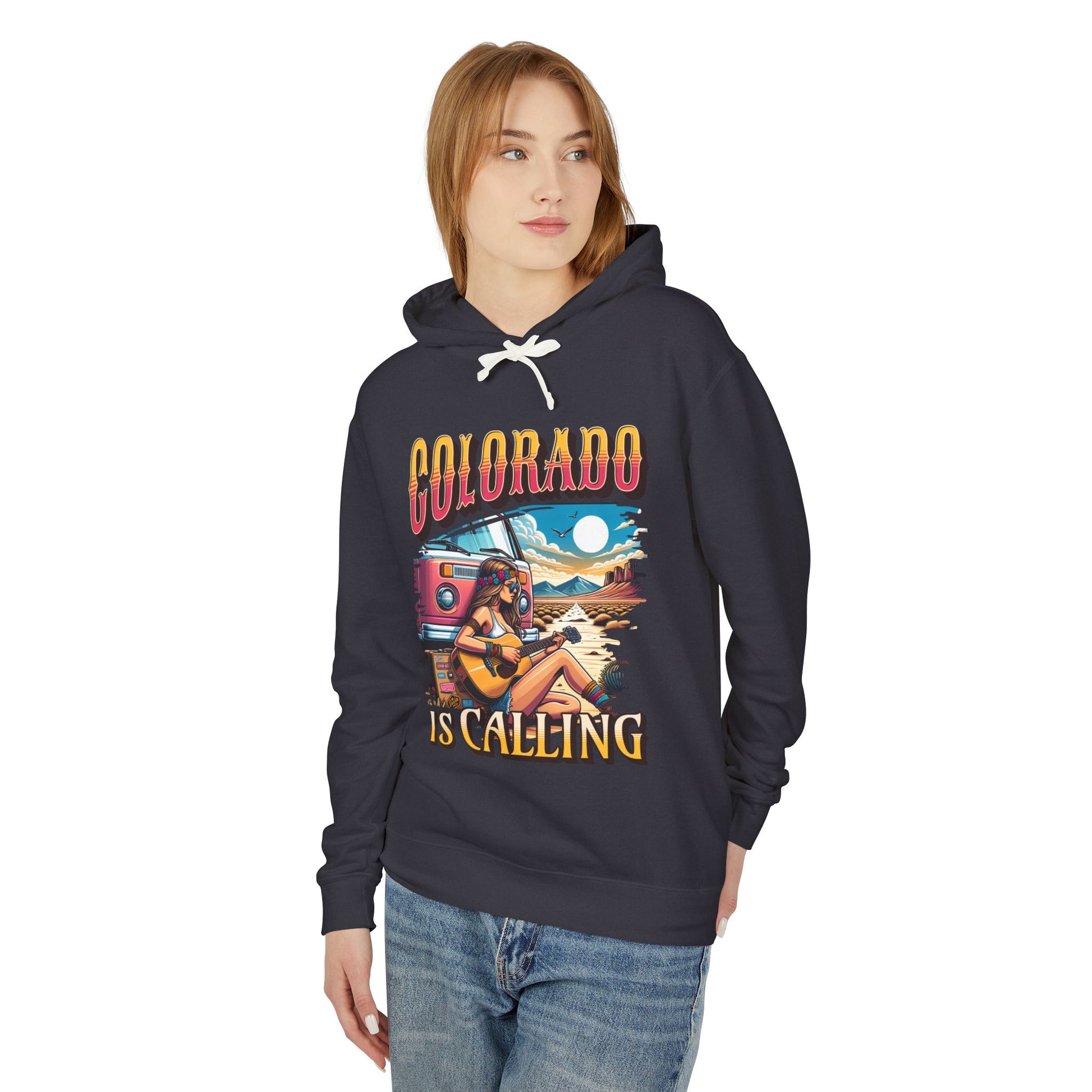 Colorado is Calling - Hippie Traveler  Lightweight Hooded Sweatshirt