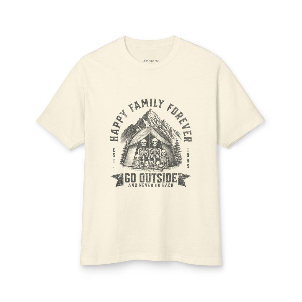 Skeleton Family Camping  Heavyweight Cotton Tee