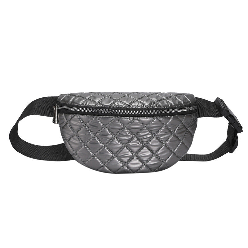 Rhombus Embroidered Line Shoulder Pu Women's Waist Bag