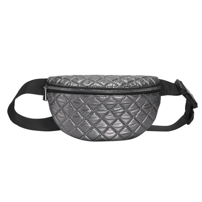 Rhombus Embroidered Line Shoulder Pu Women's Waist Bag