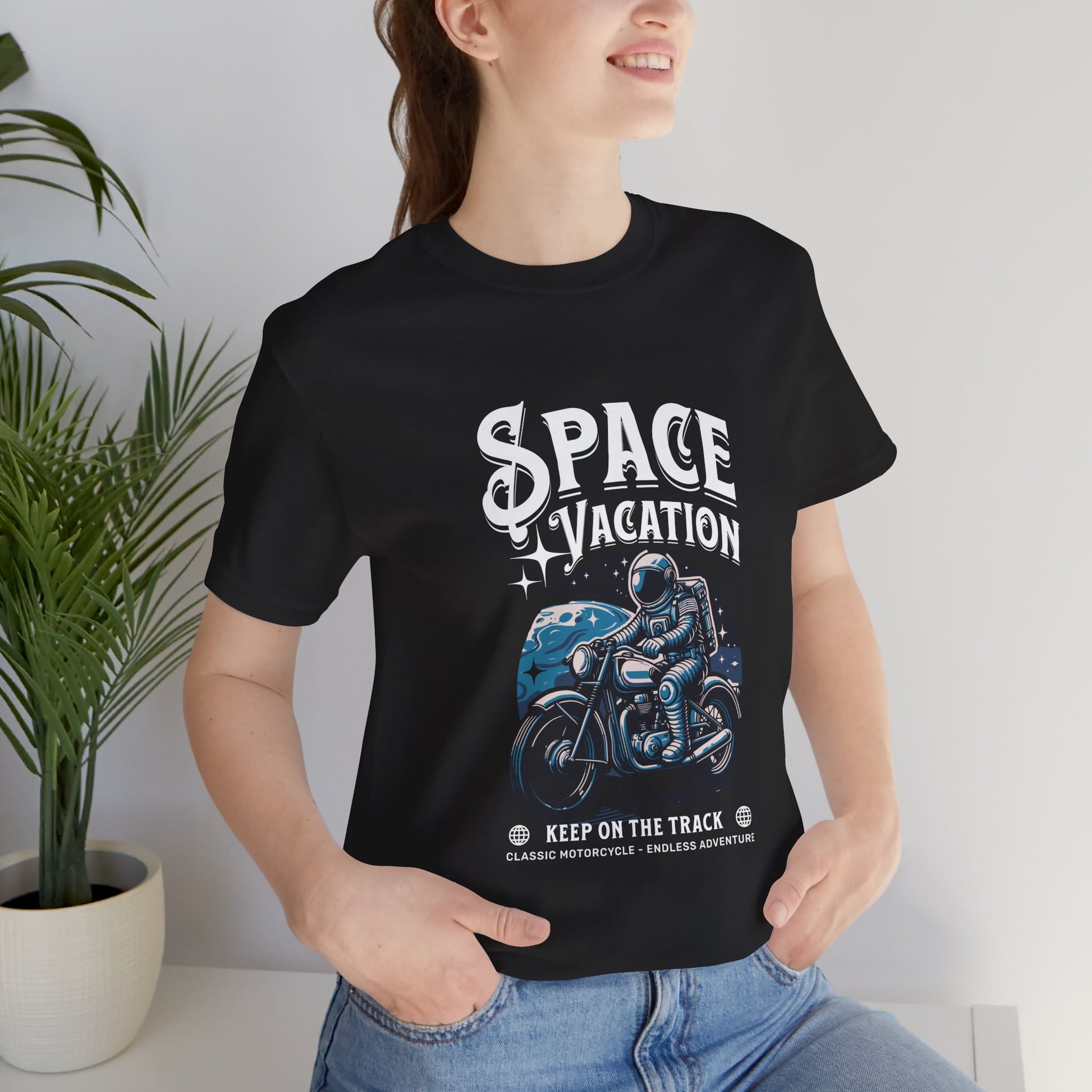 Space Vacation - Astronaut Riding Motorcycle  Jersey Short Sleeve Tee
