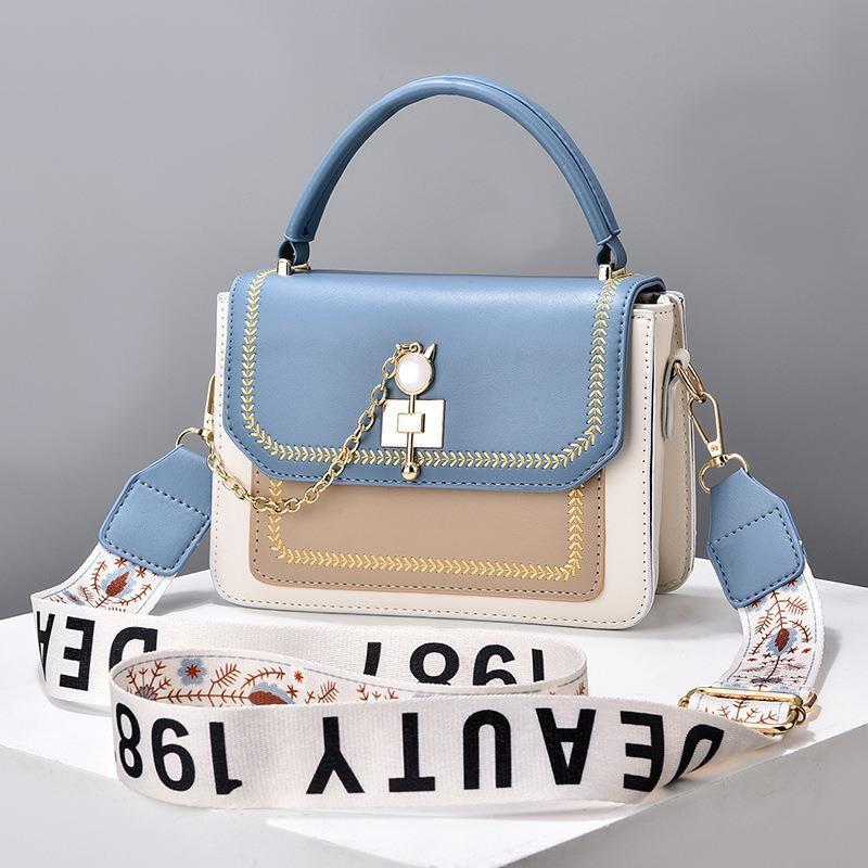 Wide Shoulder Strap Embroidery Thread Contrast Color Large Capacity Shoulder Bag