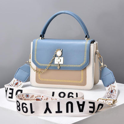 Wide Shoulder Strap Embroidery Thread Contrast Color Large Capacity Shoulder Bag