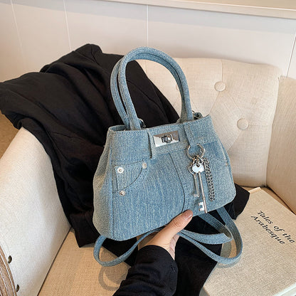 Jean Shoulder Bag Trendy Cool Rivet Tote Portable