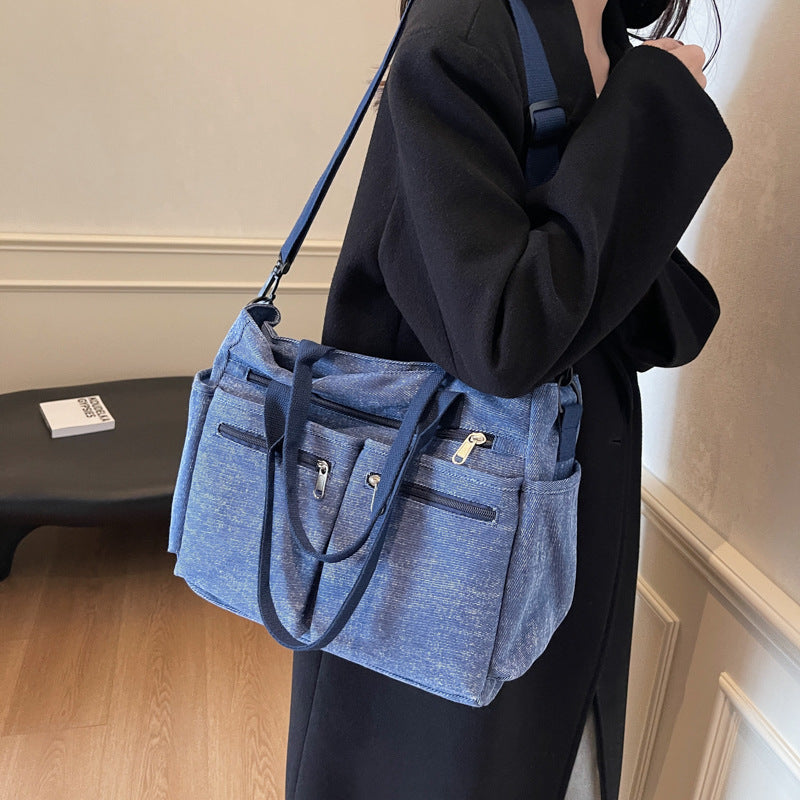 Large Capacity Denim Tote Bag Retro Simple Women's Shoulder Messenger Bag