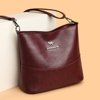 Multi-layer Soft Leather Bucket Large Capacity Women's Shoulder Messenger Bag