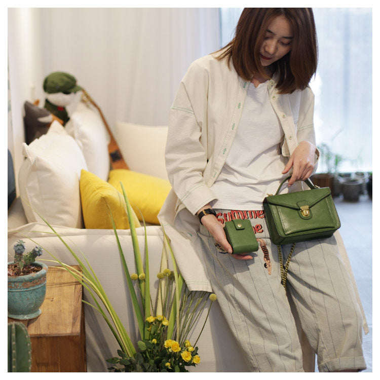 Leather lipstick bag with mirror