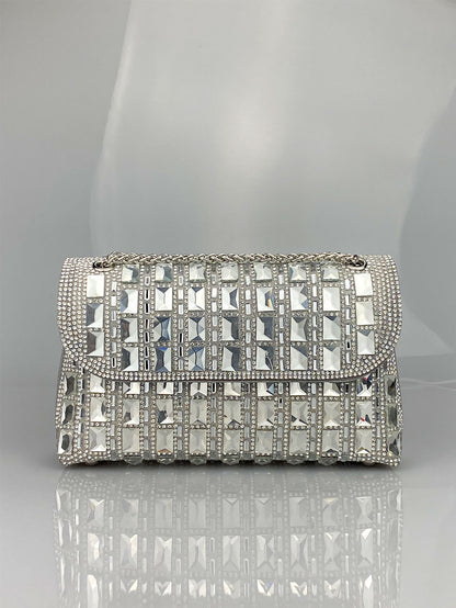 Shiny Glass Rhinestone Chain Clutch