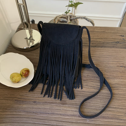 Retro Frosted Suede Tassel Mobile Phone Messenger Bag