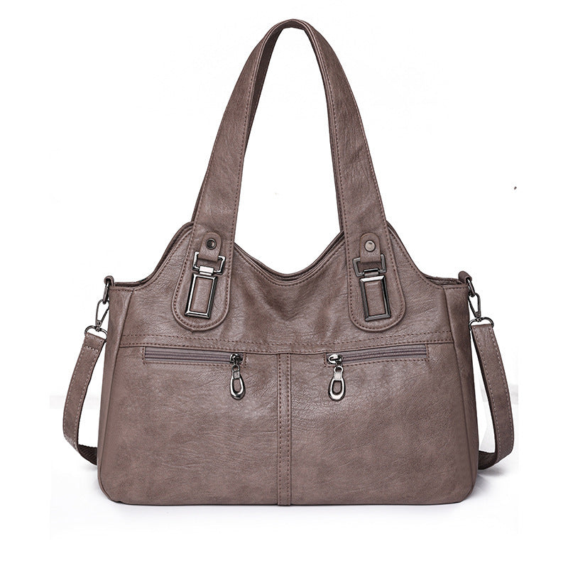 Soft Leather Large Capacity Handbag Fashion Retro Shoulder
