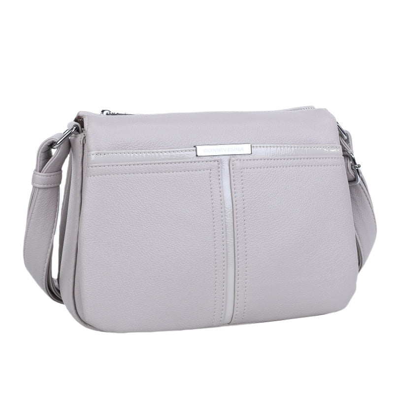 Soft Leather Multi-layer Crossbody Bag For Middle-aged People