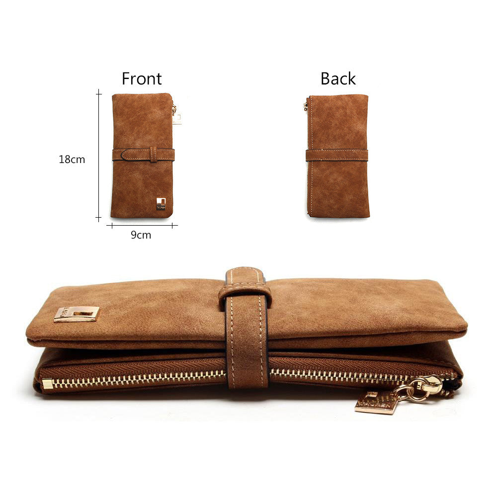Retro matte leather two-fold draw long wallet multi-card lady wallet