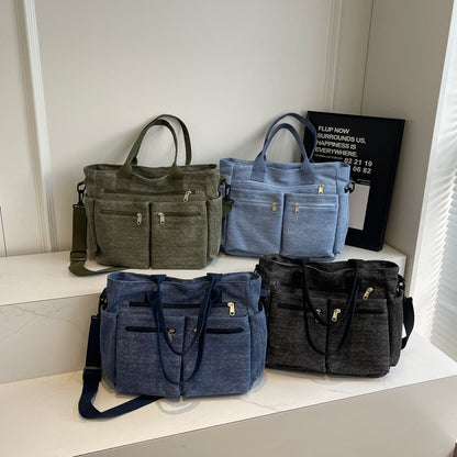 Large Capacity Denim Tote Bag Retro Simple Women's Shoulder Messenger Bag