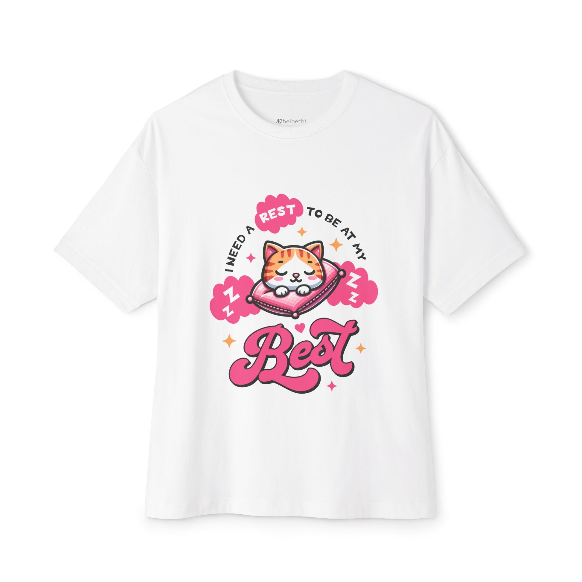 I need a rest to be at my best. Cute cat sleeping.  Oversized Boxy Tee