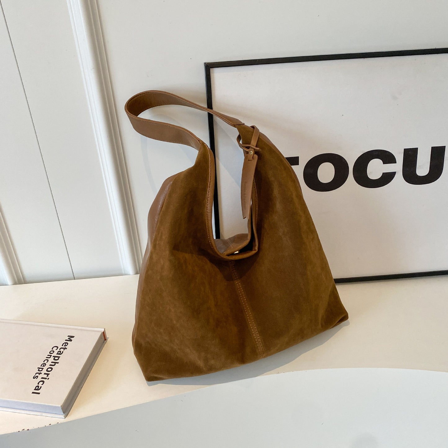 Vintage Suede Stitching Pu Shoulder Bag For Women