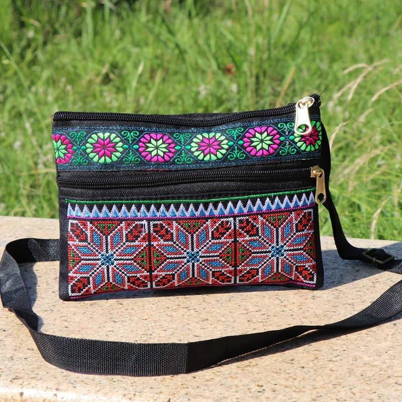 Shoulder Crossbody Bag Double-layer Zipper Bag Embroidered Bag
