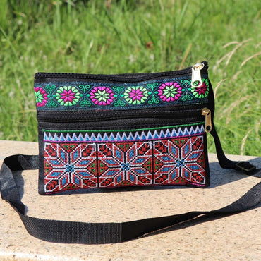 Shoulder Crossbody Bag Double-layer Zipper Bag Embroidered Bag