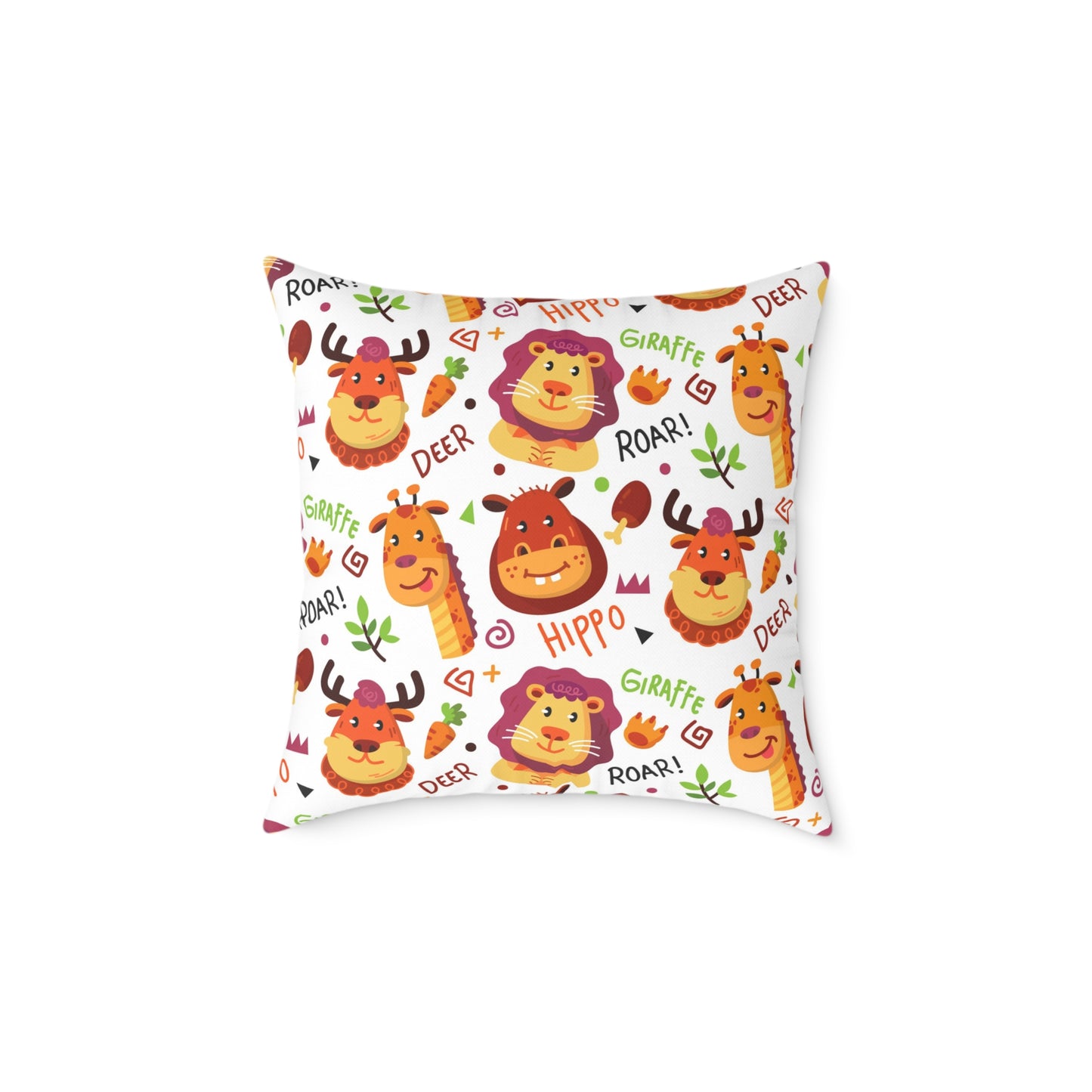 Square Pillow - Colorful Doodle Animals Design
