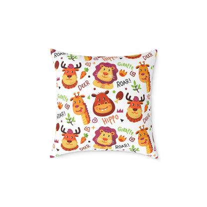 Square Pillow - Colorful Doodle Animals Design