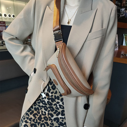 Women's Contrast Color Large Capacity Soft Leather Small Portable All-match Trendy Crossbody Bag