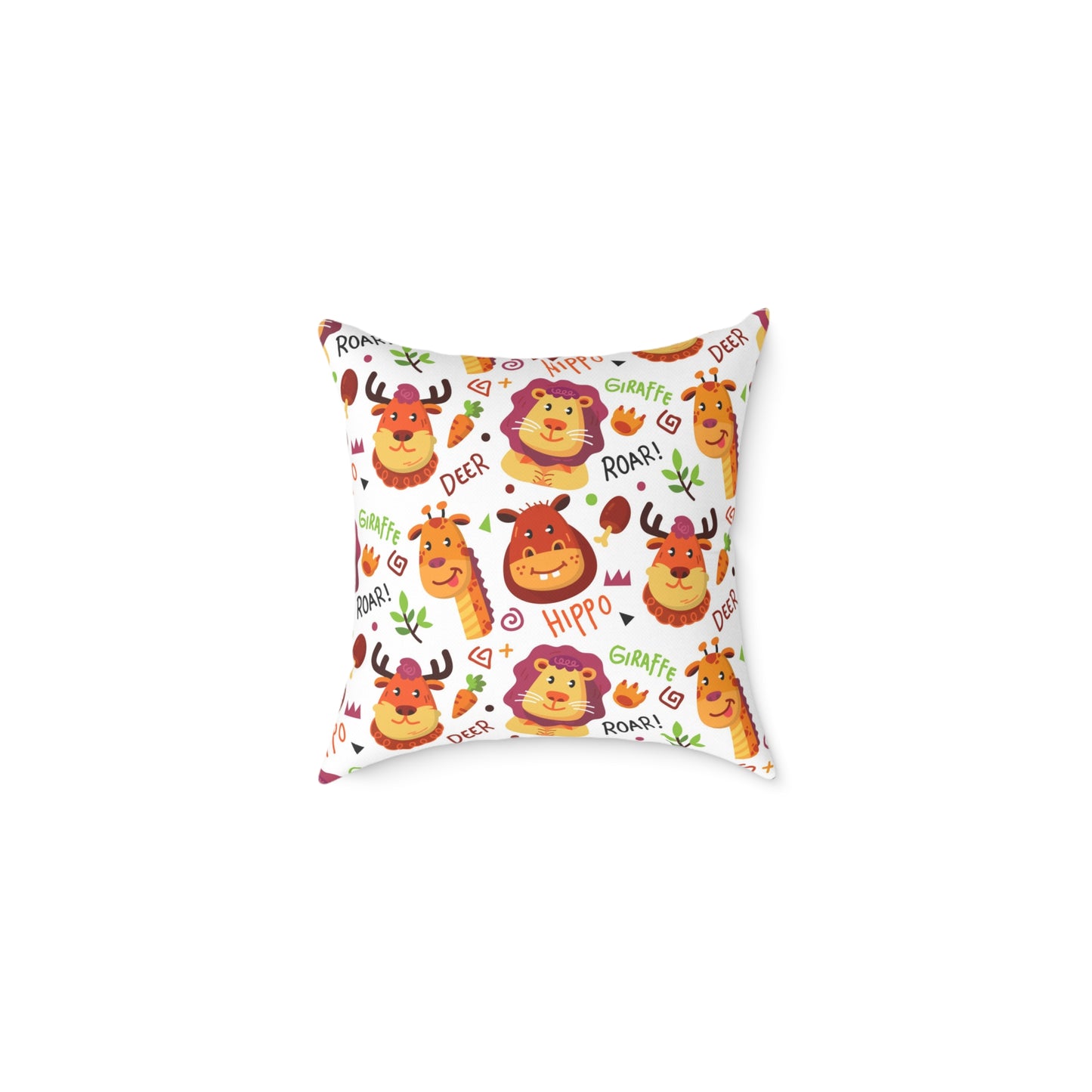 Square Pillow - Colorful Doodle Animals Design