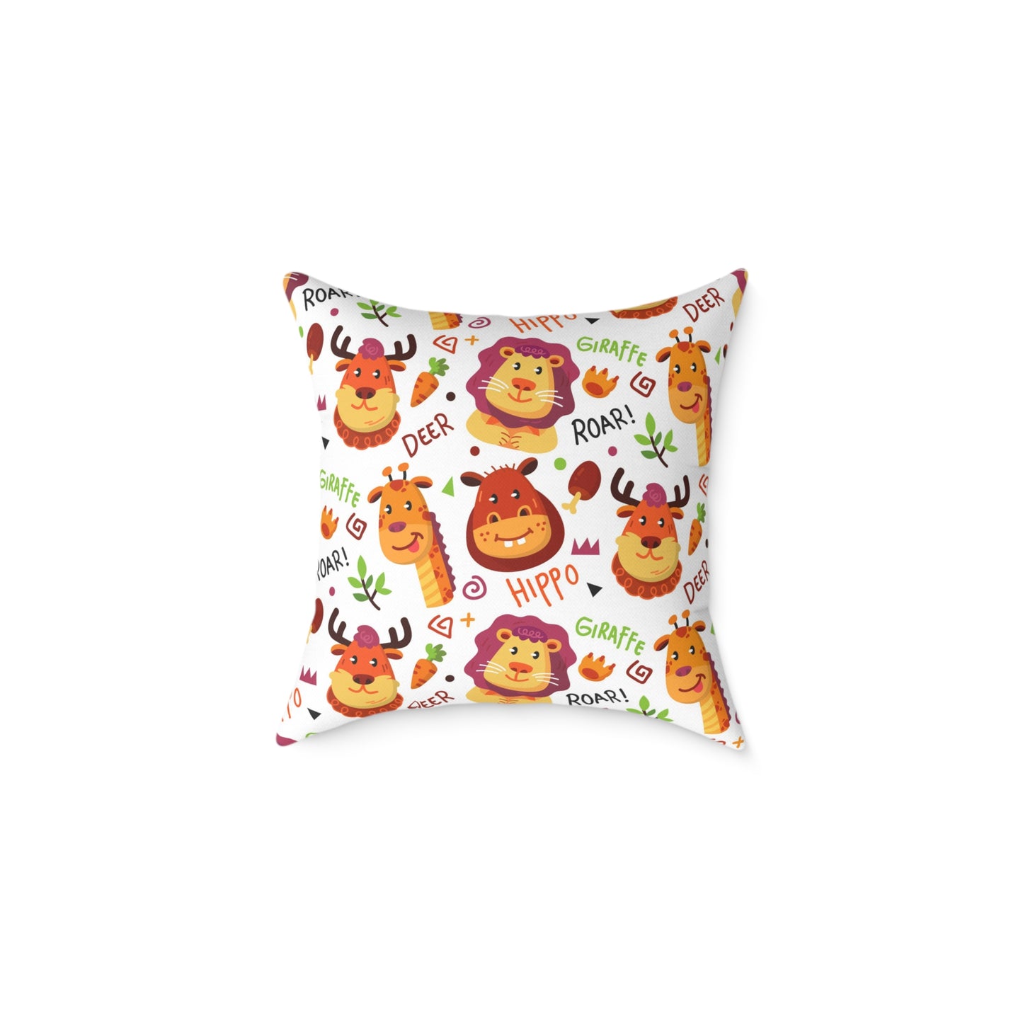 Square Pillow - Colorful Doodle Animals Design