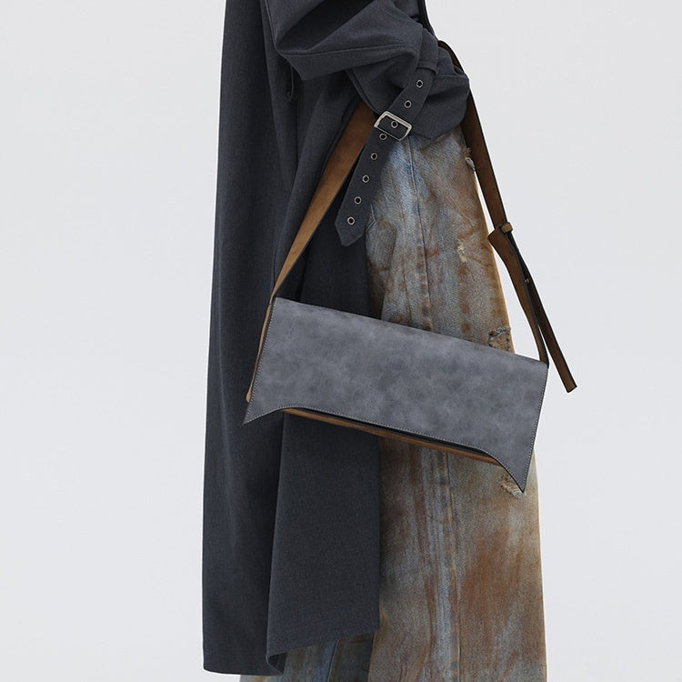 Pointed Leather Gray And Brown Brushed Crossbody Bag