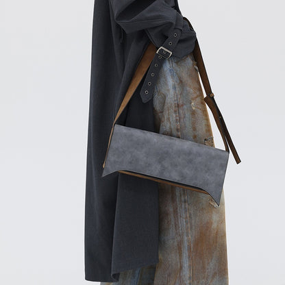 Pointed Leather Gray And Brown Brushed Crossbody Bag